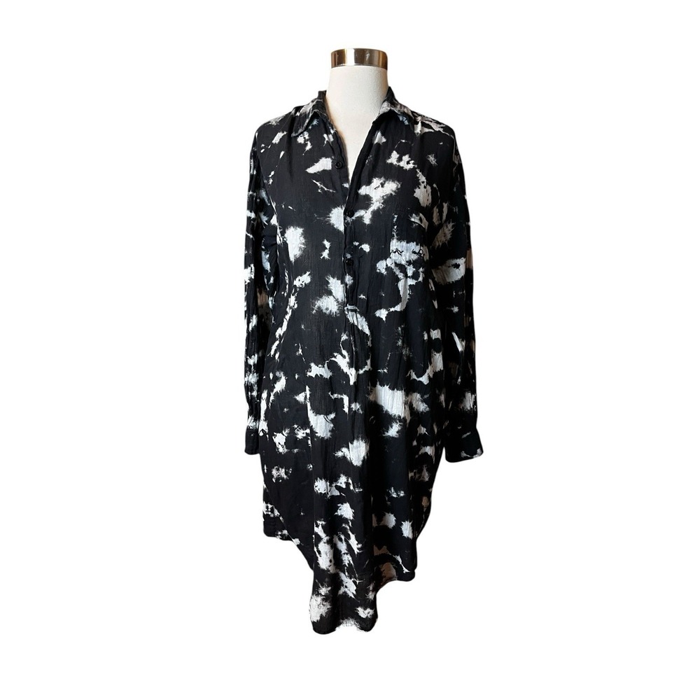 Mes Demoiselles Shirt Dress Size 1 6-8 Black Tie Dye Long Sleeve Midi